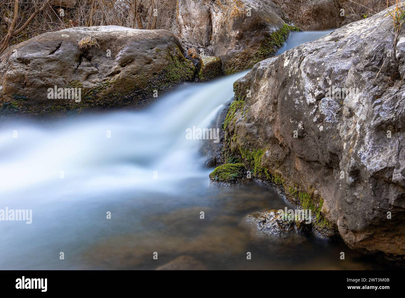 Beau ruisseau de montagne au printemps, image de cascade avec de multiples expositions longues prises dans le parc naturel d'Apuseni Banque D'Images
