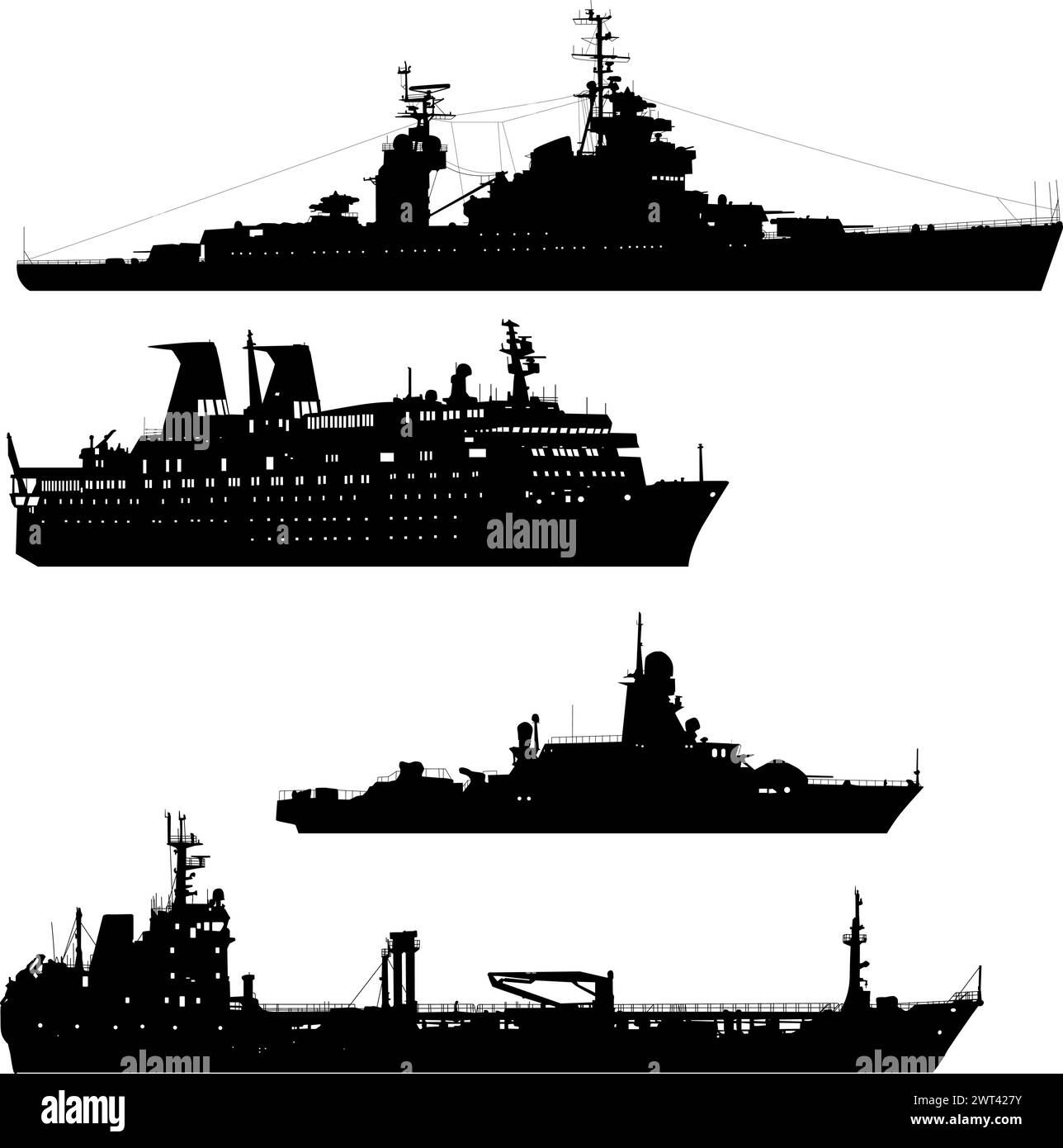 Définir silhouette sur un fond blanc d'un navire de transport. Illustration de Vecteur