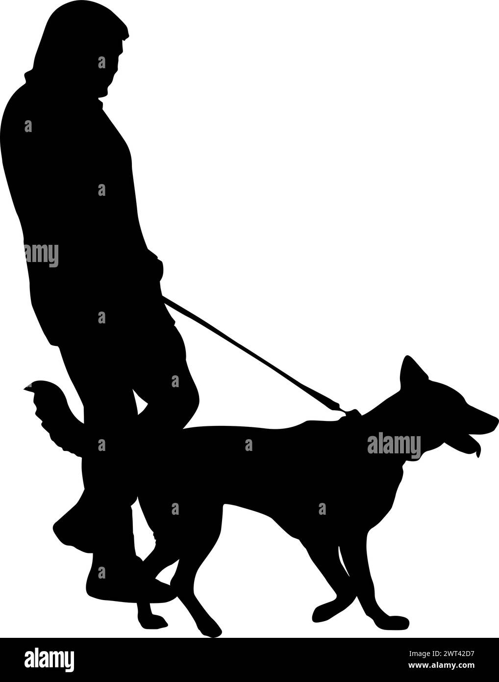 Silhouette sur un fond blanc d'un peuple avec un chien pour une promenade. Illustration de Vecteur