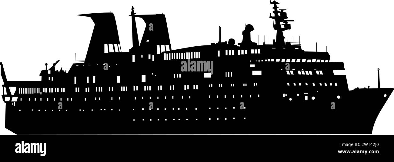 Silhouette sur un fond blanc d'un navire de transport. Illustration de Vecteur