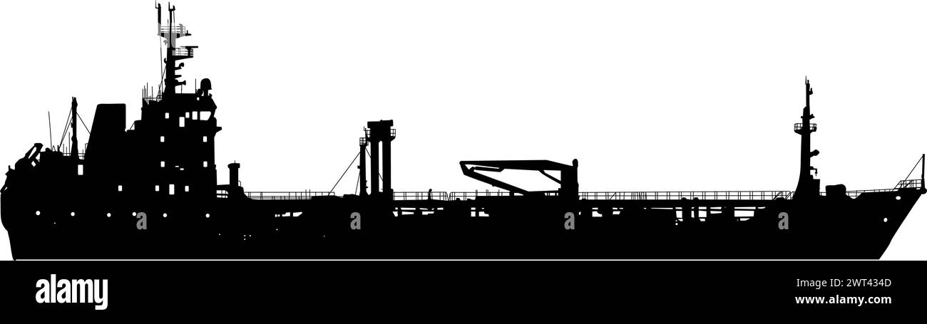 Silhouette sur un fond blanc d'un navire de transport. Illustration de Vecteur