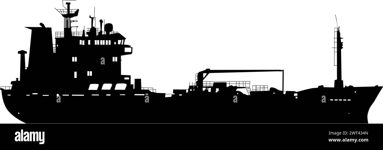 Silhouette sur un fond blanc d'un navire de transport. Illustration de Vecteur