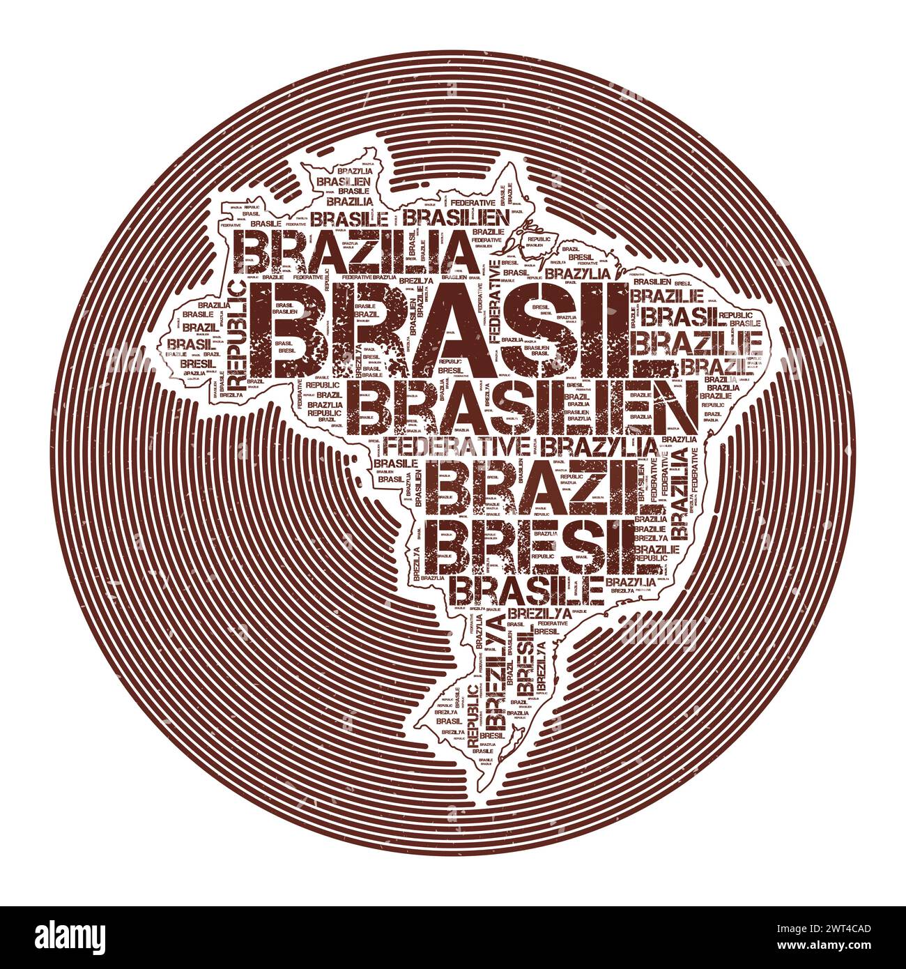 Image vectorielle du Brésil. Logo rond de pays. Affiche du Brésil en arcs de cercle et style nuage de mots. Illustration vectorielle élégante. Illustration de Vecteur