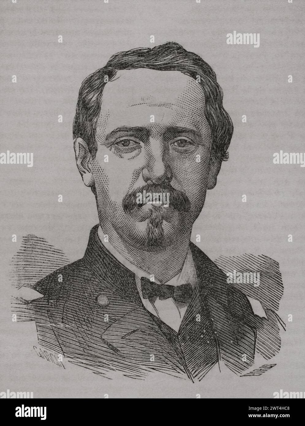 Gustave Paul Cluseret (1823-1900) Officier militaire et homme politique français. Il sert en tant que général dans l'armée de l'Union pendant la guerre de Sécession. Membre et délégué de guerre de la commune de Paris (1871). Portrait. Dessin de Garcia. Gravure de París. Historia de la Guerra de Francia y Prusia (histoire de la guerre entre la France et la Prusse). Volume II. Publié à Barcelone, 1871. Banque D'Images Gustave Paul Cluseret (1823-1900) Officier militaire et homme politique français. Il sert en tant que général dans l'armée de l'Union pendant la guerre de Sécession. Membre et délégué de guerre de la commune de Paris (1871). Portrait. Dessin de Garcia. Gravure de París. Historia de la Guerra de Francia y Prusia (histoire de la guerre entre la France et la Prusse). Volume II. Publié à Barcelone, 1871. Banque D'Images