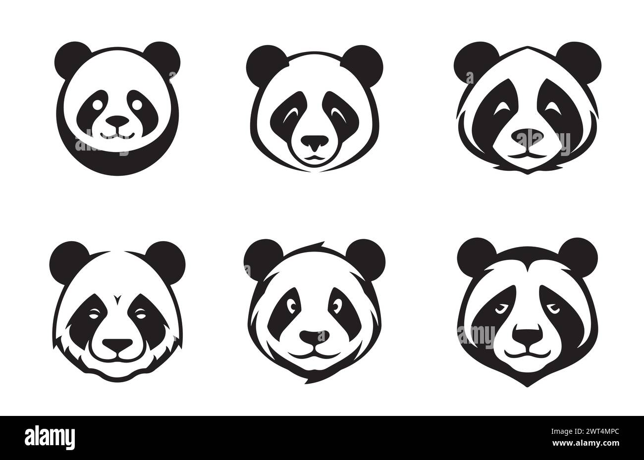 Icône de vecteur de jeu de visage de Panda mignon Illustration de Vecteur