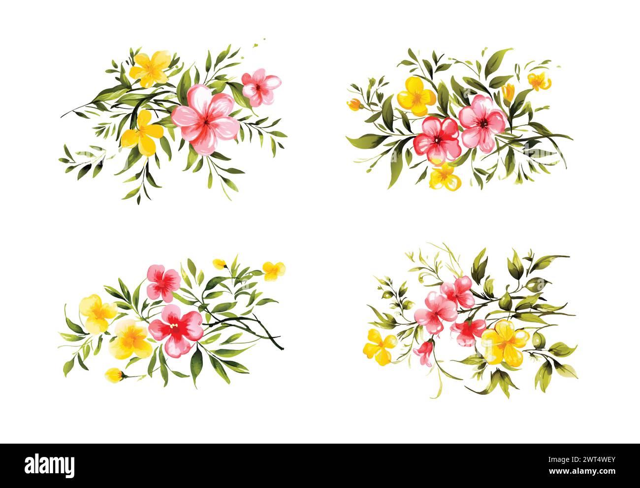 Aquarelle jaune et rose fleurs ensemble, vecteur Illustration de Vecteur