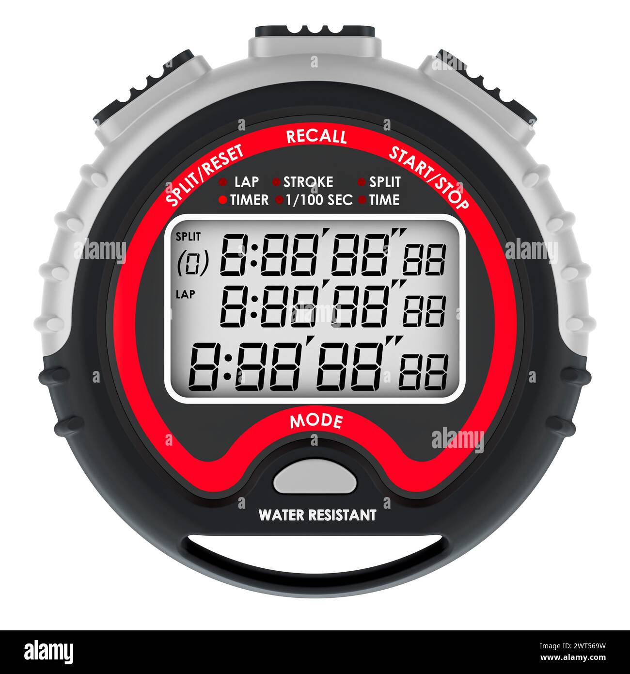 Chronomètre sportif numérique, chronomètre à minuterie professionnel, rendu 3D isolé sur fond blanc Banque D'Images