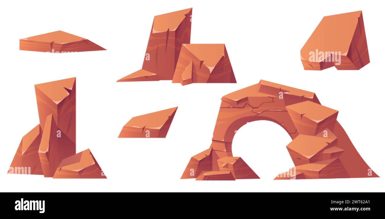 Pierres rocheuses serties isolées sur fond blanc. Illustration vectorielle de dessins animés de blocs de grès avec une surface fissurée inégale, des montagnes ou des terres désertiques Illustration de Vecteur Pierres rocheuses serties isolées sur fond blanc. Illustration vectorielle de dessins animés de blocs de grès avec une surface fissurée inégale, des montagnes ou des terres désertiques Illustration de Vecteur
