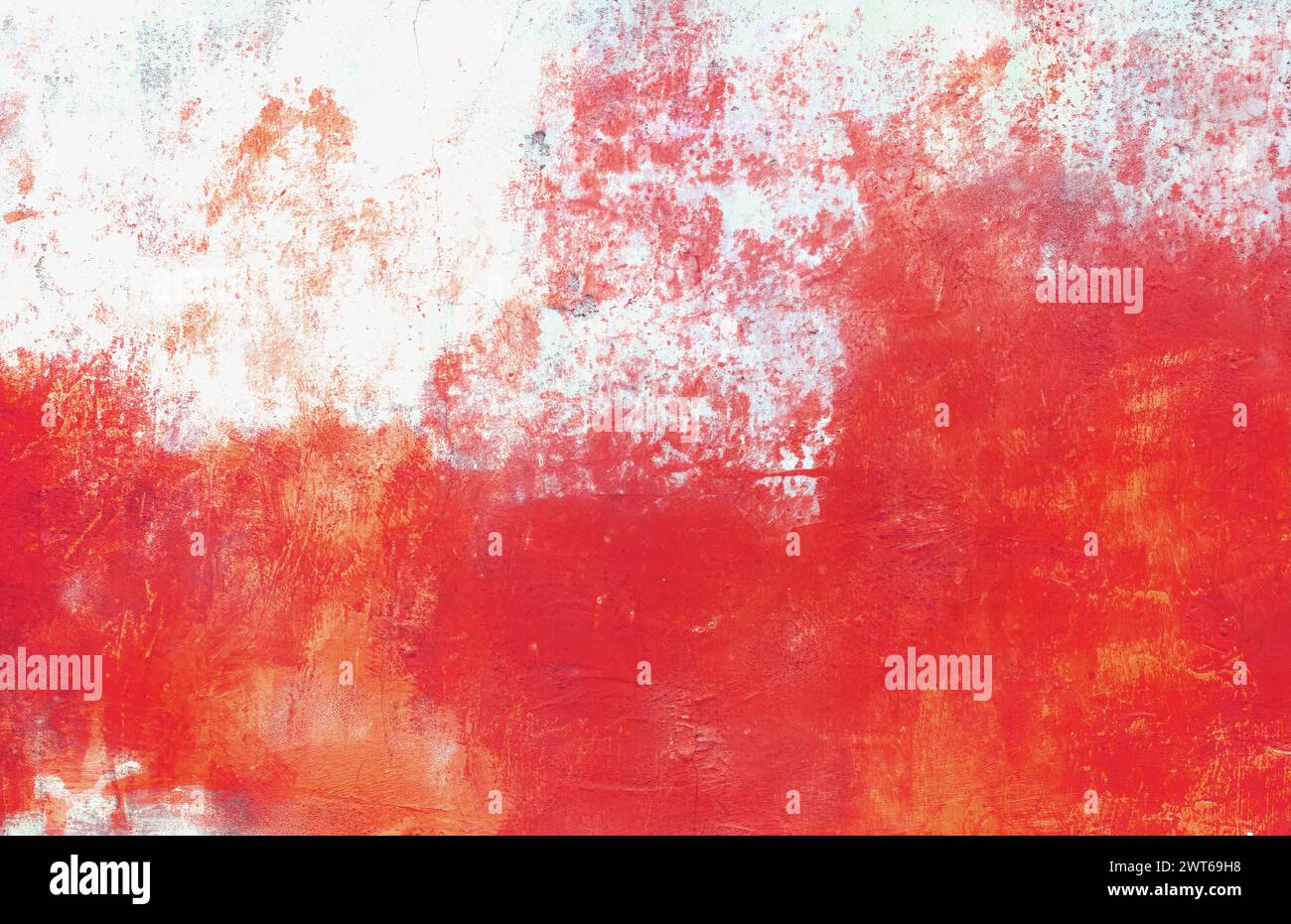 Papier peint mural fissuré, vieux mur en rouge .chaotic blanc et fond de texture de plâtre rouge. Peinture murale décorative. Banque D'Images