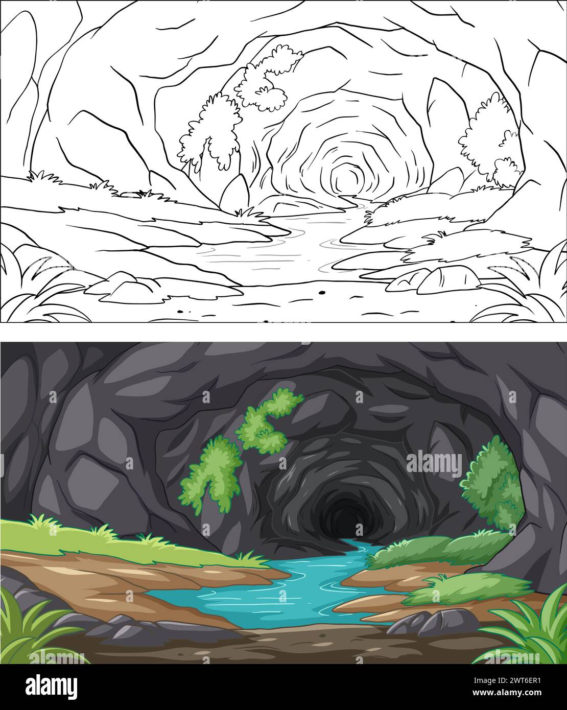 Deux illustrations stylisées de tunnels forestiers mystiques. Illustration de Vecteur