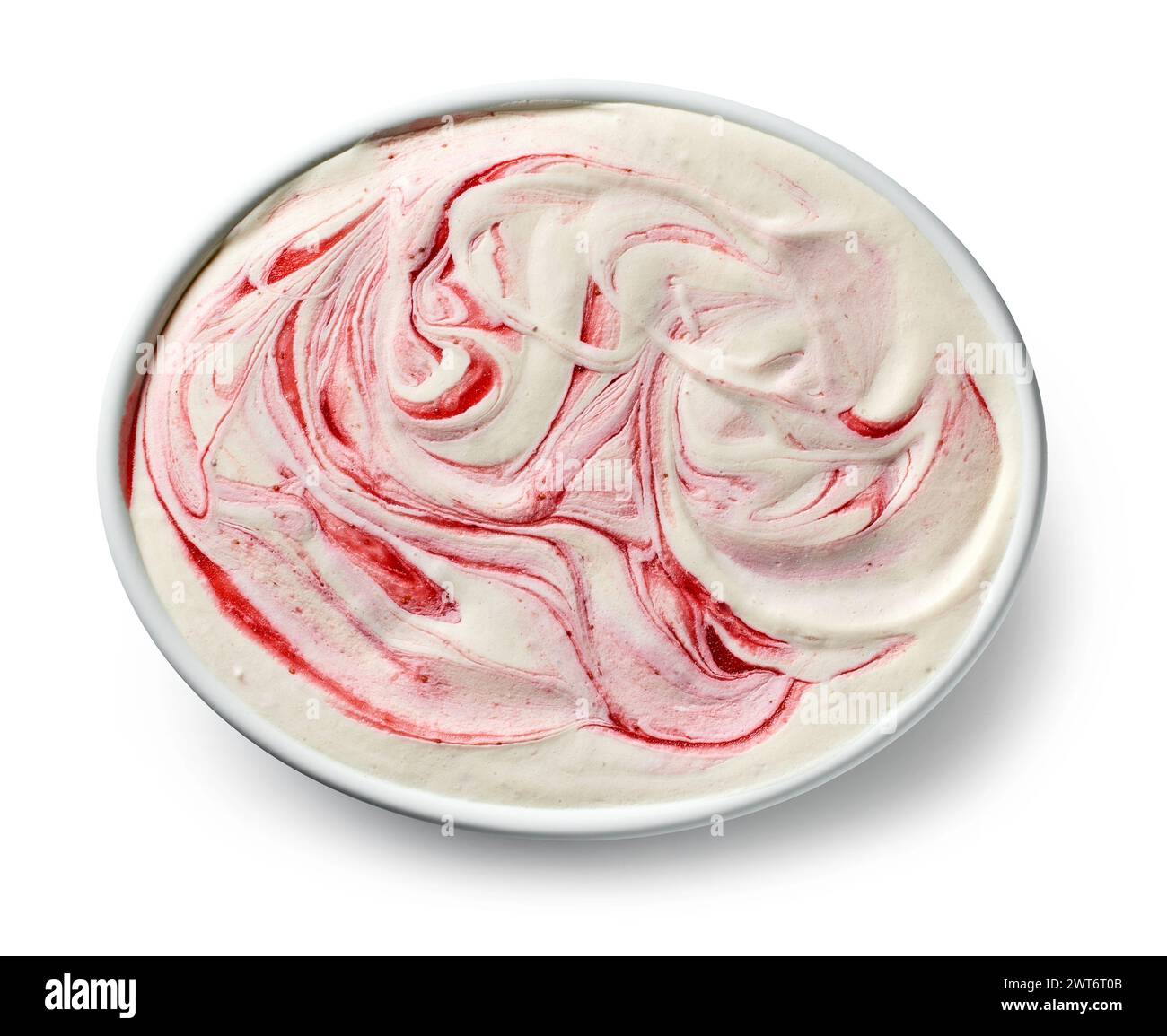bol de glace congelée à la fraise et à la vanille maison isolé sur fond blanc, vue de dessus Banque D'Images