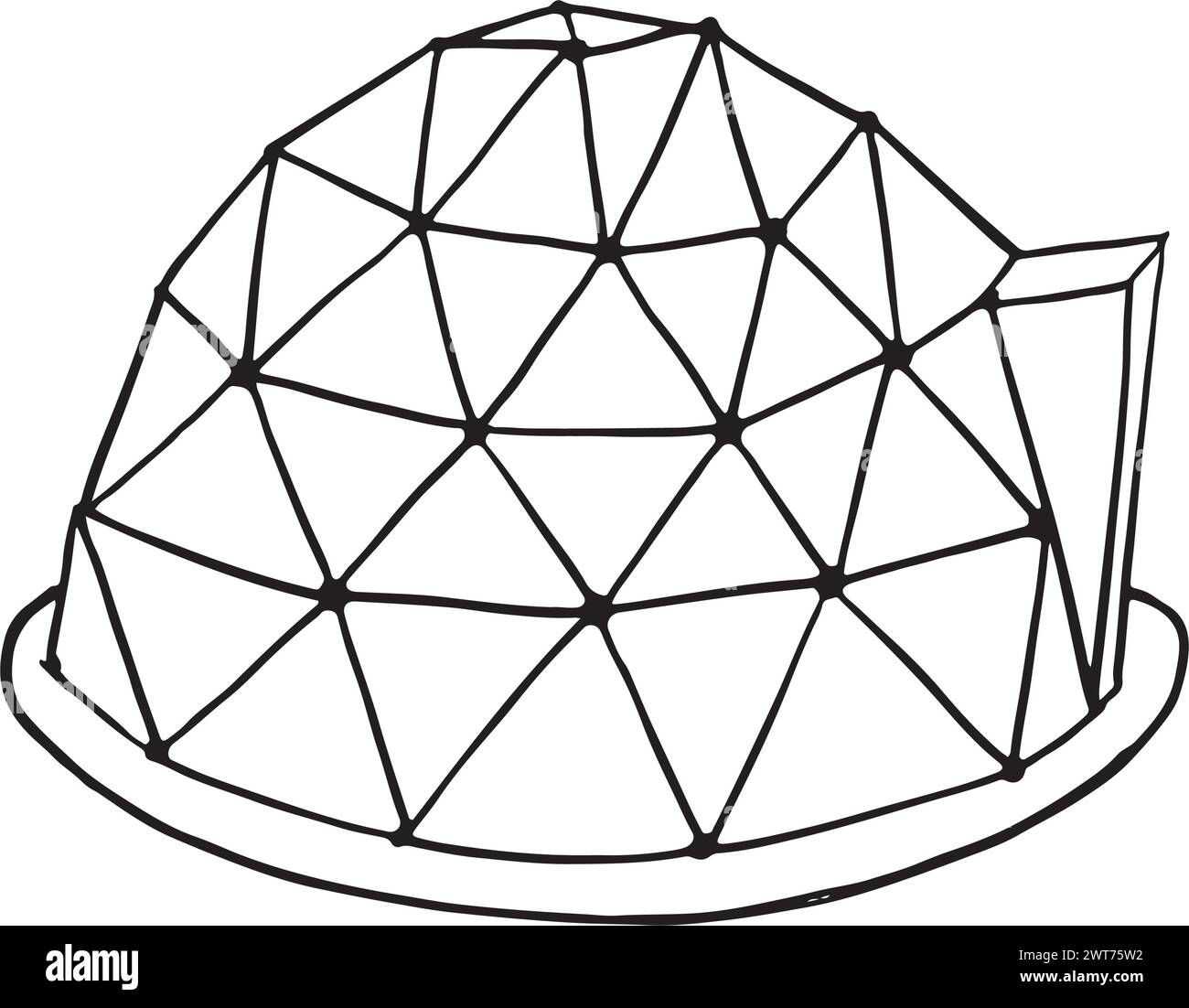 dôme géodésique en verre. Icône touristique de couleur dessinée à la main pour des vacances de luxe. Logo « FLAT Line glamping Travel ». Illustration vectorielle. Illustration de Vecteur