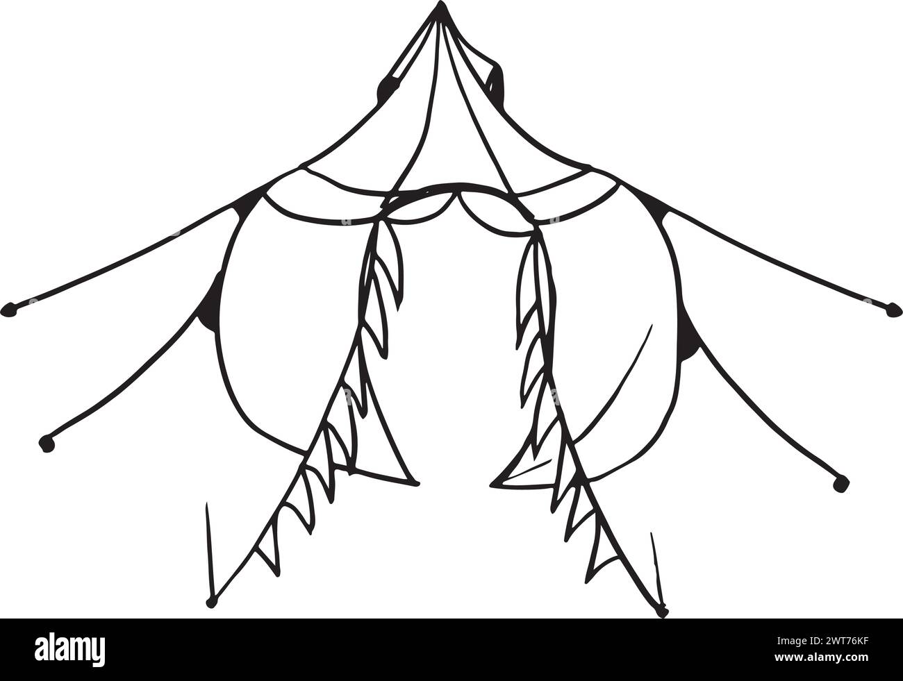 dôme géodésique en textile. Icône mochrome dessinée à la main touristique pour des vacances de glamping. Logo de voyage glamping style ligne plate. Illustration vectorielle. ou Illustration de Vecteur