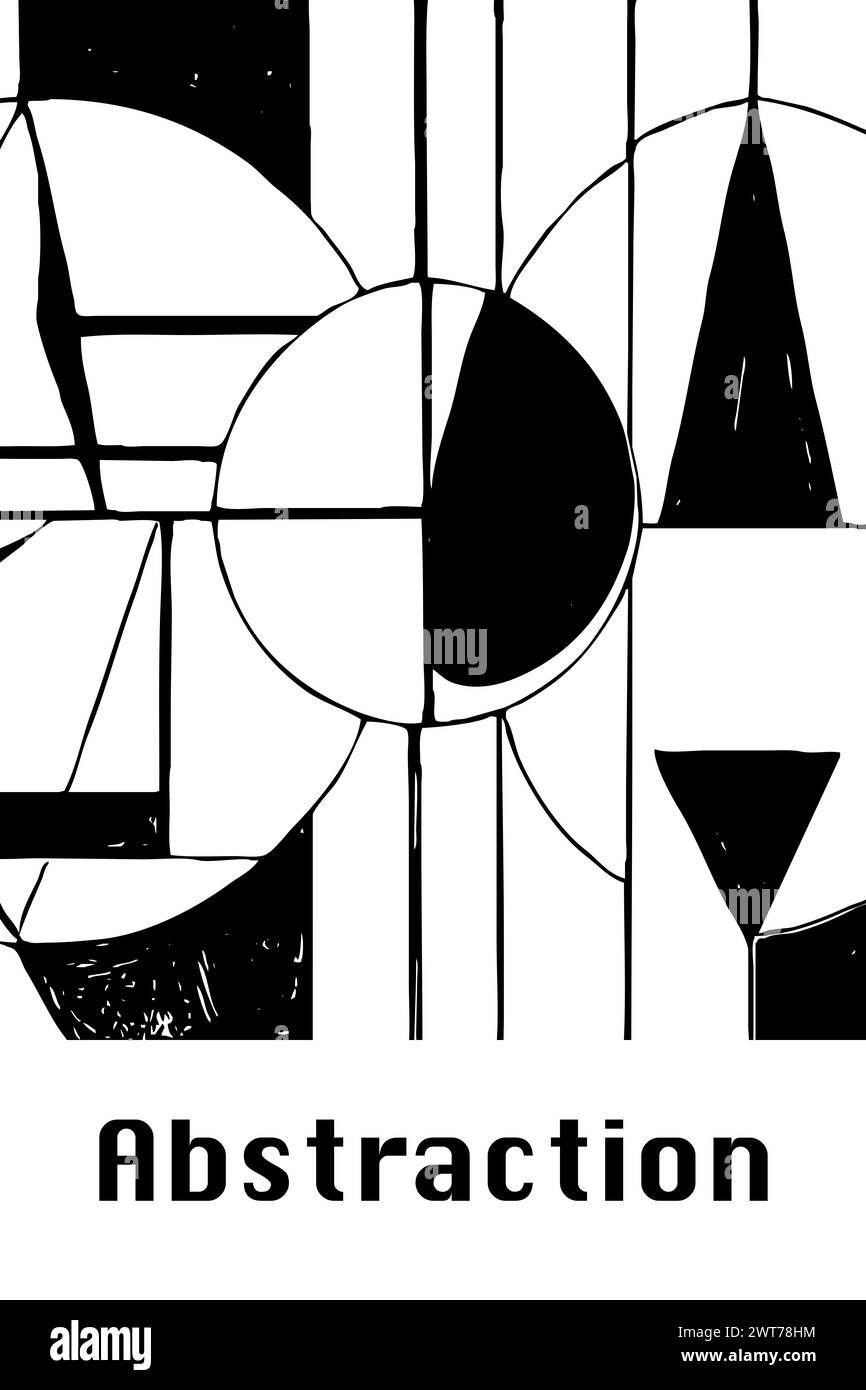 Motif abstrait noir et blanc. Pour une utilisation dans les graphiques. Illustration minimaliste pour l'impression sur les décorations murales Banque D'Images