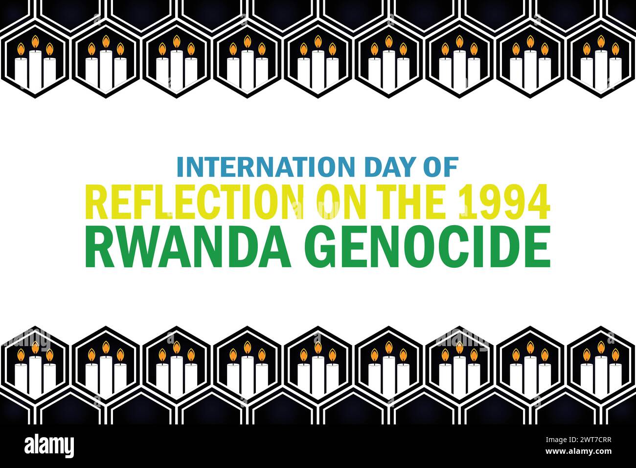 Journée internationale de réflexion sur le papier peint génocide du Rwanda 1994 avec formes et typographie. Journée internationale de réflexion sur le Rwanda 1994 Illustration de Vecteur