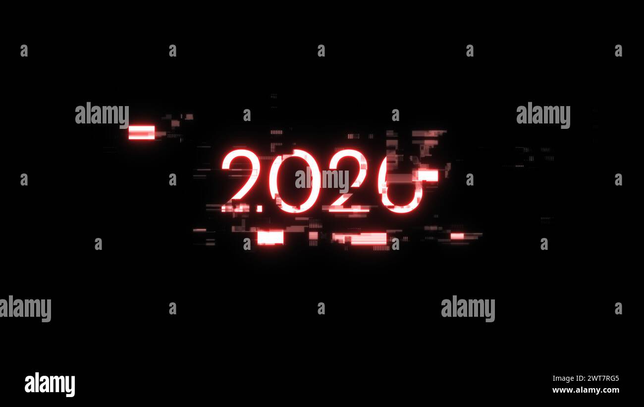 Rendu 3D 2026 texte avec effets d'écran des échecs technologiques. Spectaculaire pépin d'écran avec divers types d'interférences Banque D'Images