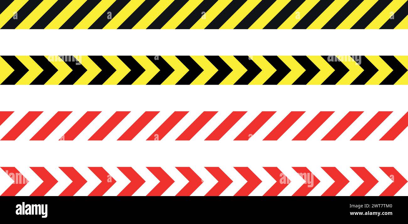 Bandes de mise en garde de ruban de barricade – illustration sans couture répétable à rayures diagonales rouge blanc et noir jaune Illustration de Vecteur