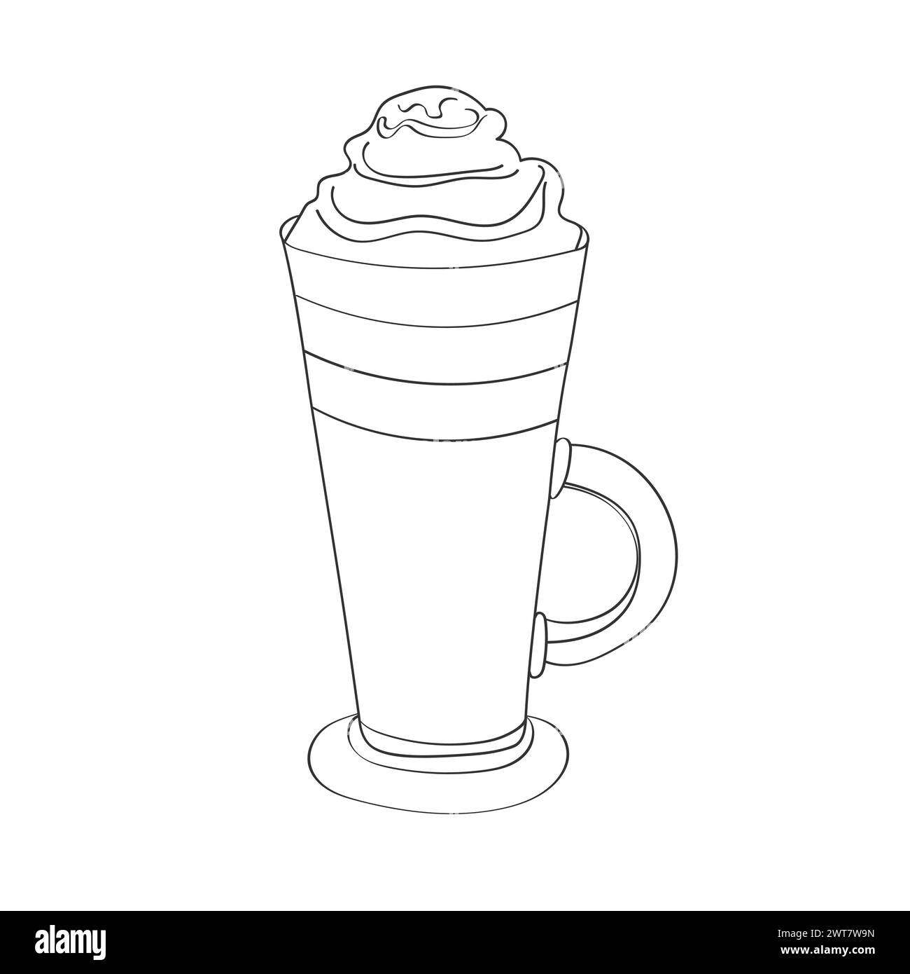 Une tasse de café est montrée avec une cuillère de crème fouettée sur le dessus, créant une présentation visuellement attrayante Illustration de Vecteur
