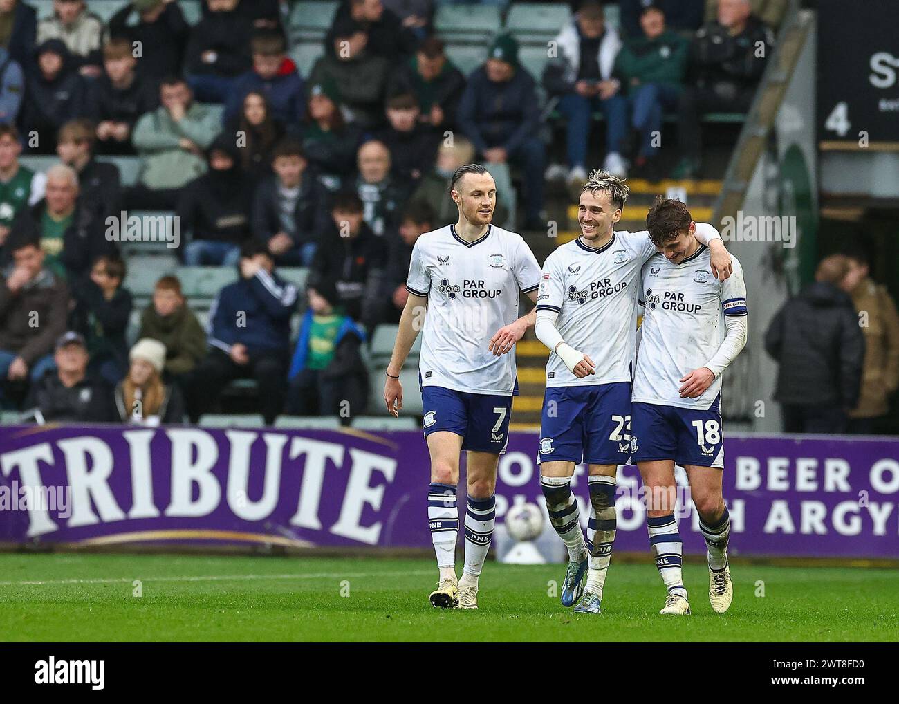 Liam Millar de Preston North End marque pour faire 0-1 lors du match du Sky Bet Championship Plymouth Argyle vs Preston North End au Home Park, Plymouth, Royaume-Uni, 16 mars 2024 (photo par Stan Kasala/News images) Banque D'Images