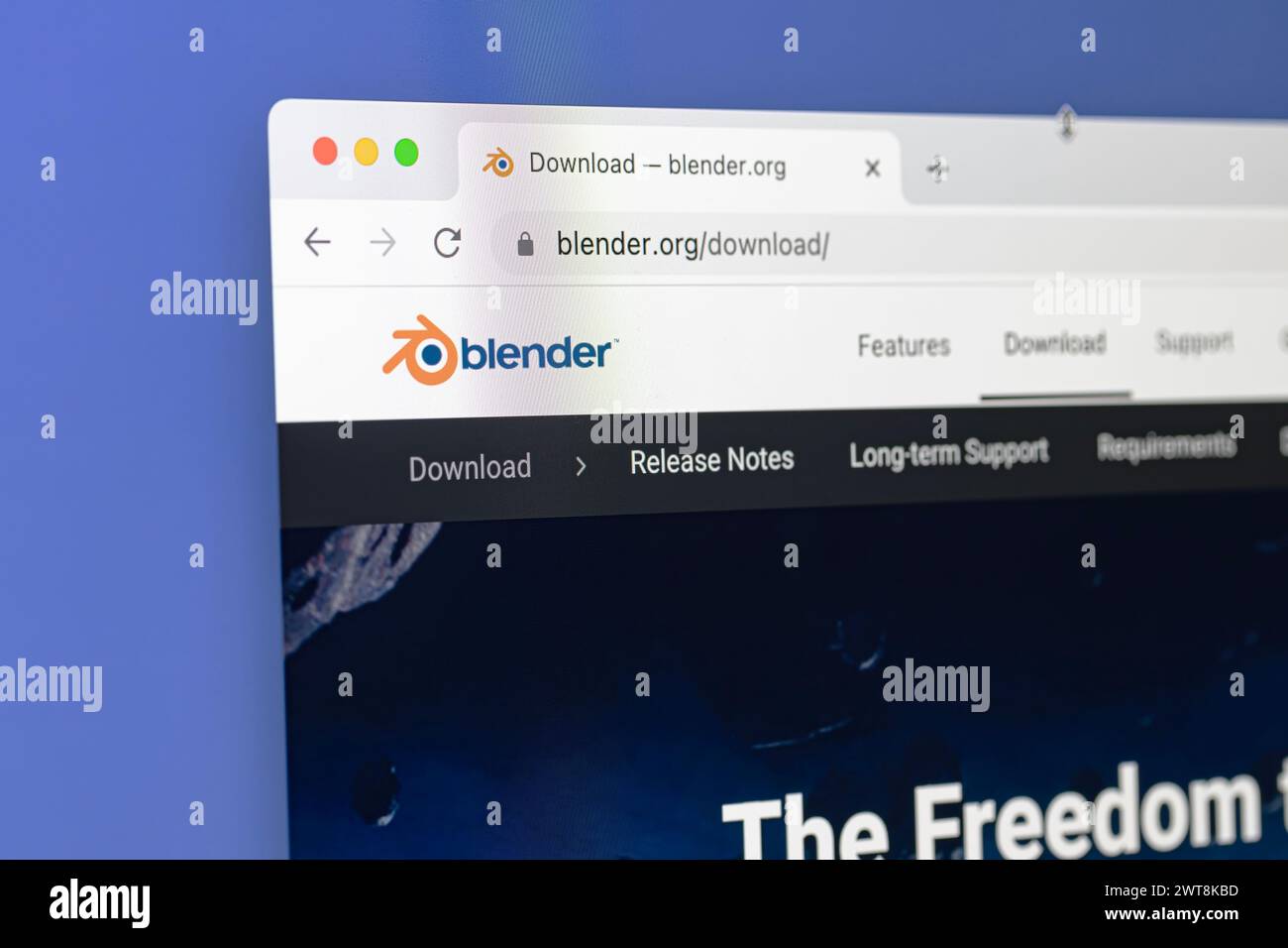 Ostersund, Suède - 13 juin 2023 : site web de blender. Blender est un outil logiciel d'infographie 3D gratuit et open-source. Banque D'Images