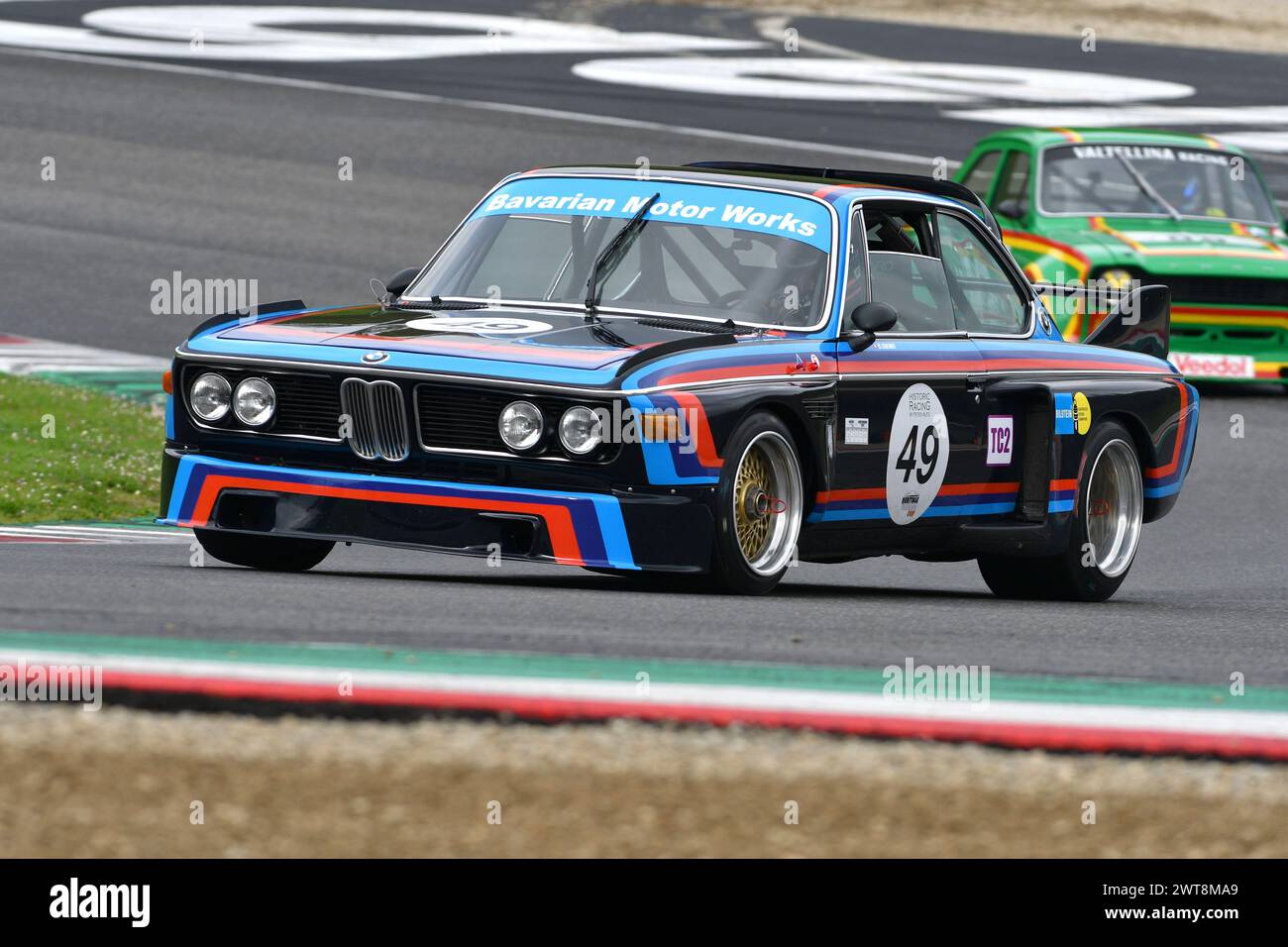 Scarperia, 2 avril 2023 : BMW 3,0 CSL 1975 en action lors du Mugello Classic 2023 sur le circuit de Mugello en Italie. Banque D'Images