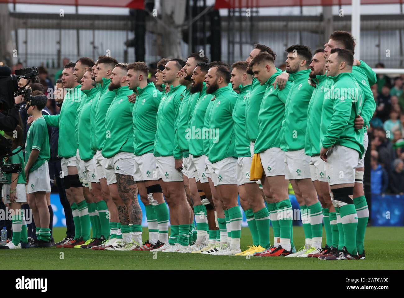 L'Irlande s'alignera avant le match des six Nations Guinness à l'Aviva Stadium de Dublin. Date de la photo : samedi 16 mars 2024. Banque D'Images