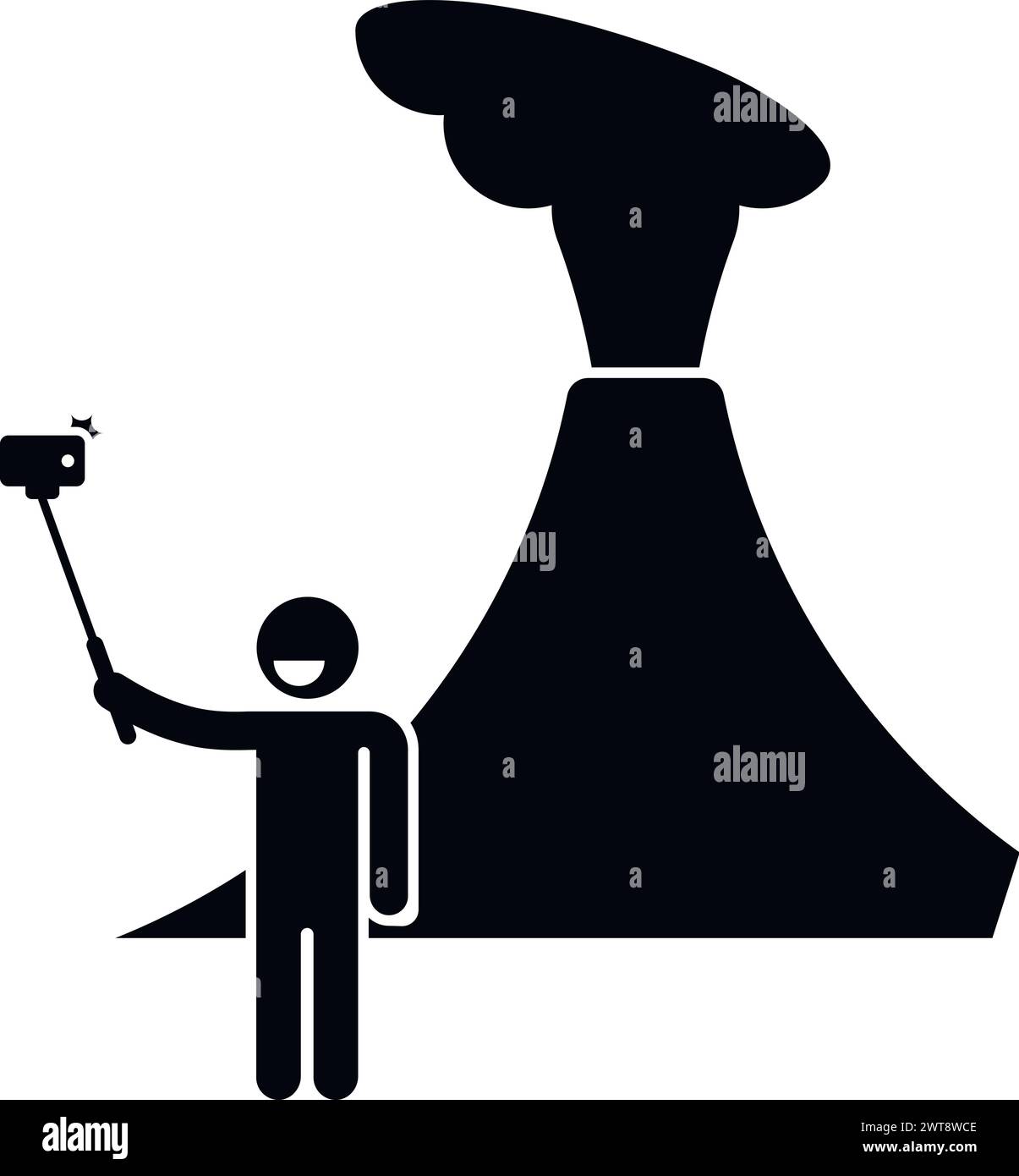 Selfie sur le site du volcan. Prise de photos dans un endroit dangereux. Concept de risque Illustration de Vecteur