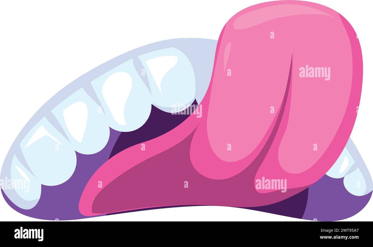 Bouche comique avec langue sortie. Dents colorées de dessin animé Illustration de Vecteur
