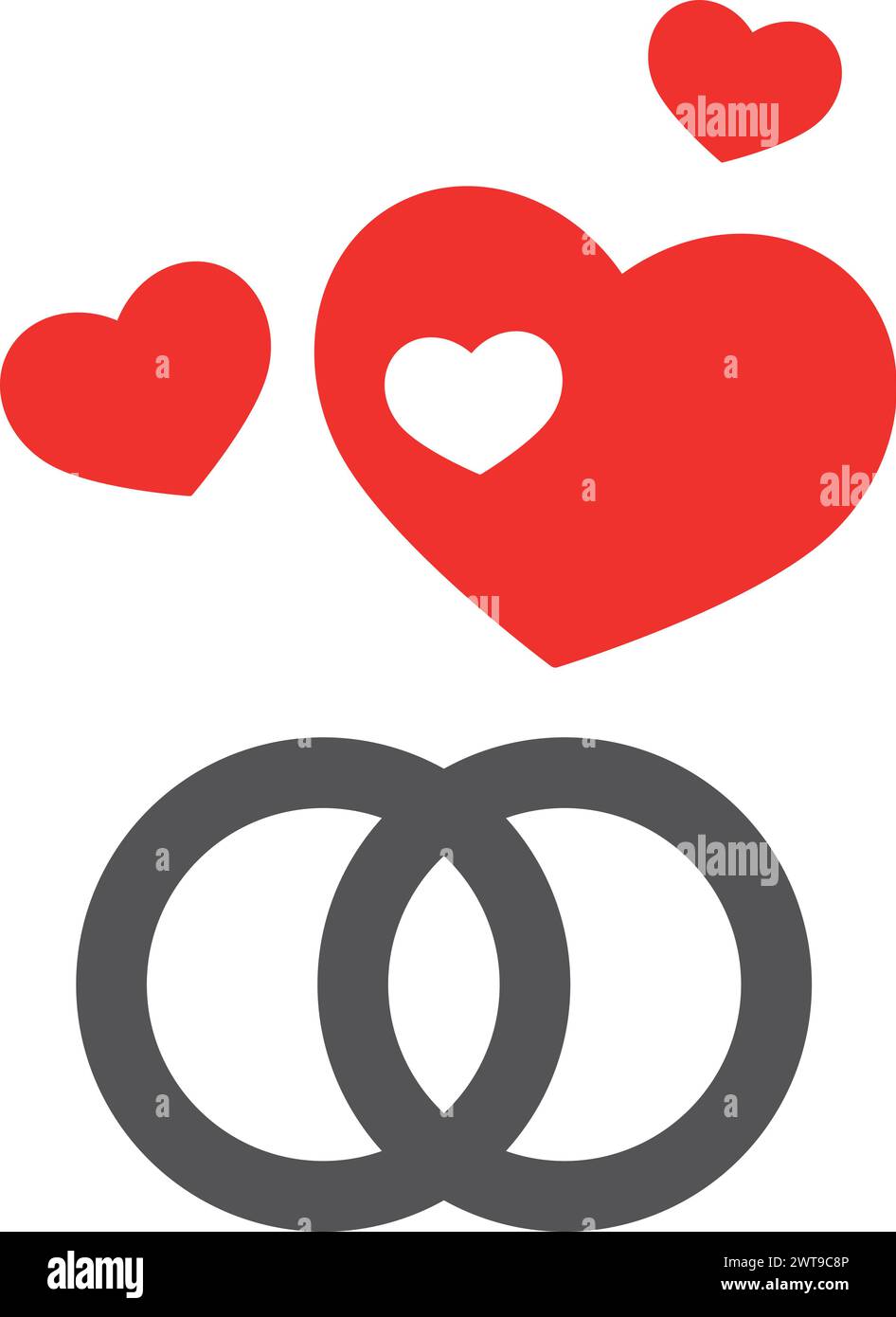 Anneaux de mariage avec des coeurs rouges. Icône d'amour de couple Illustration de Vecteur Anneaux de mariage avec des coeurs rouges. Icône d'amour de couple Illustration de Vecteur