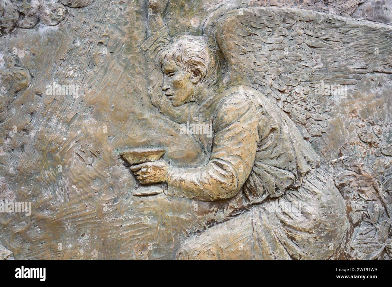 L’agonie de Jésus dans le jardin – premier mystère douloureux du Rosaire. Sculpture en relief sur le mont Podbrdo (la colline des apparitions) à Medjugorje. Banque D'Images