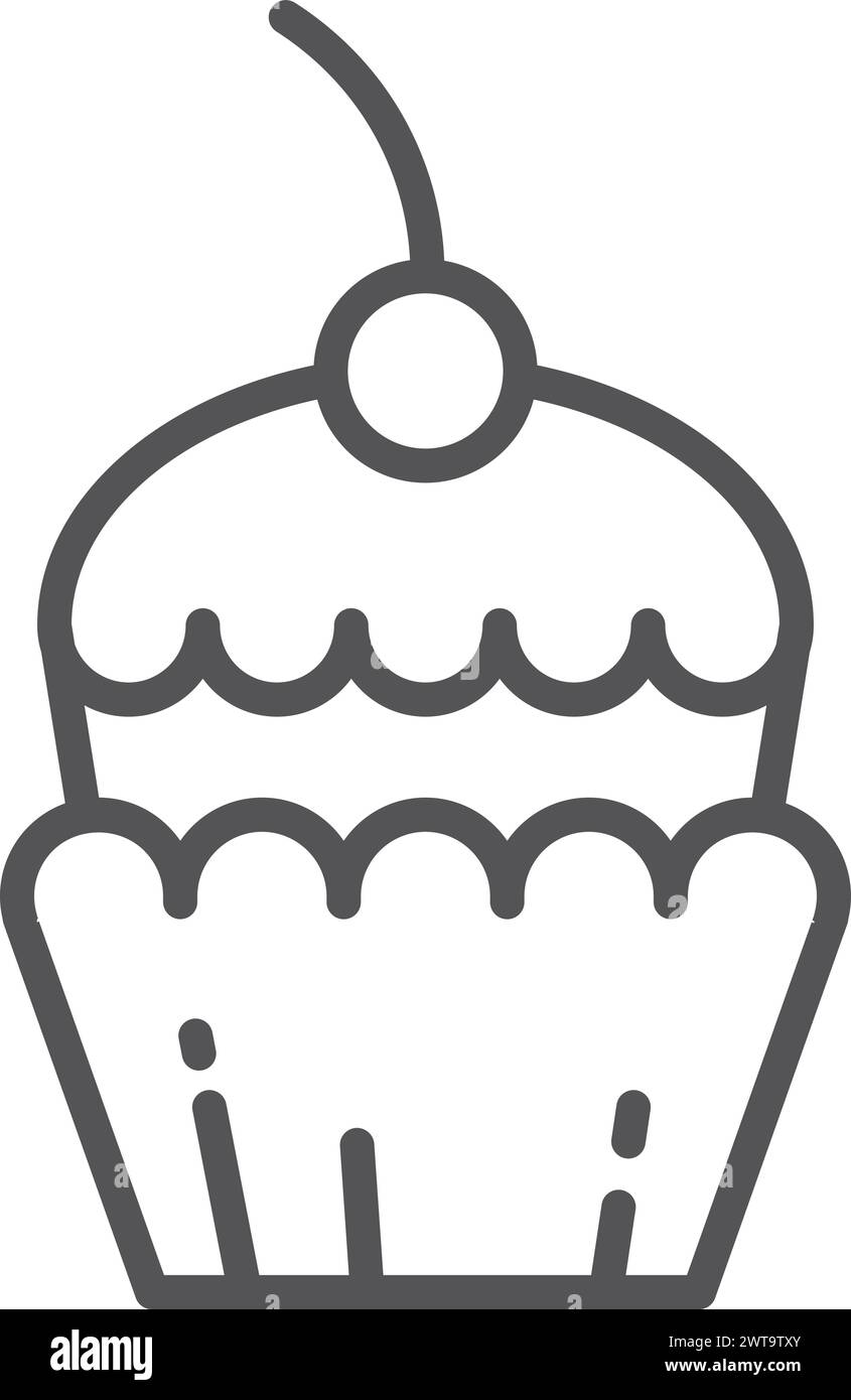 Cupcake sucré à la cerise. Icône linéaire pâtisserie Illustration de Vecteur