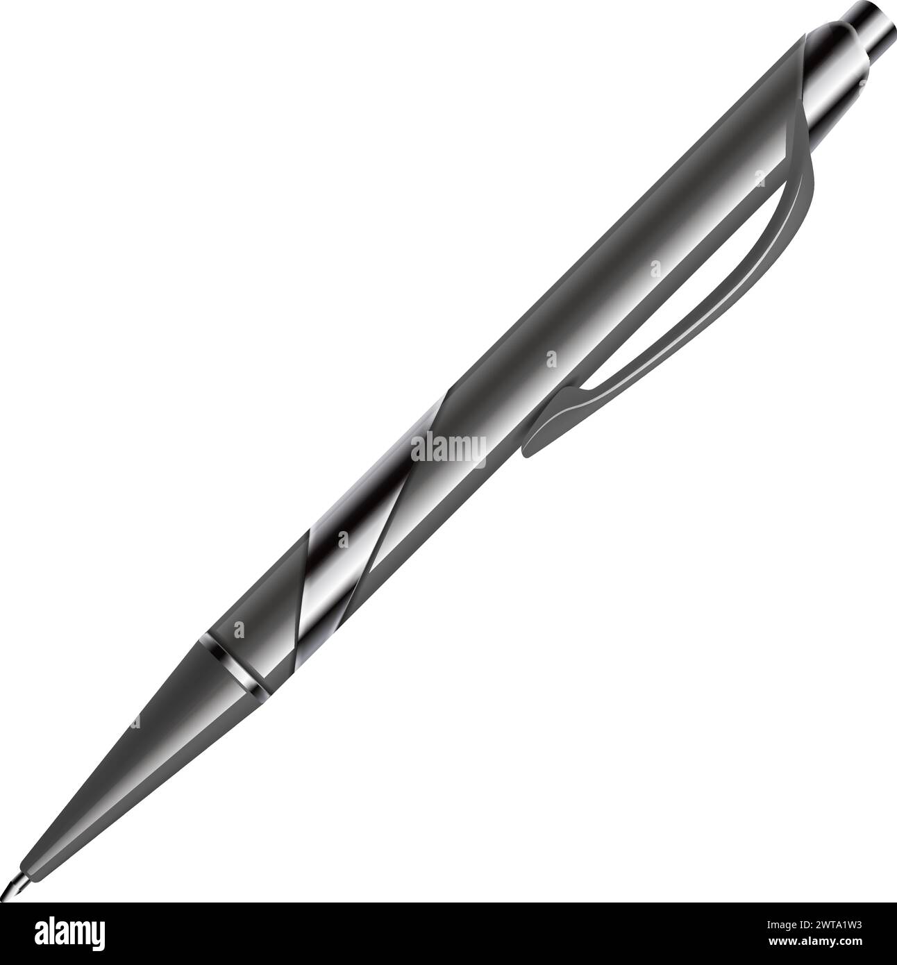 Maquette réaliste de stylo à bille. Outil d'écriture en métal brut Illustration de Vecteur
