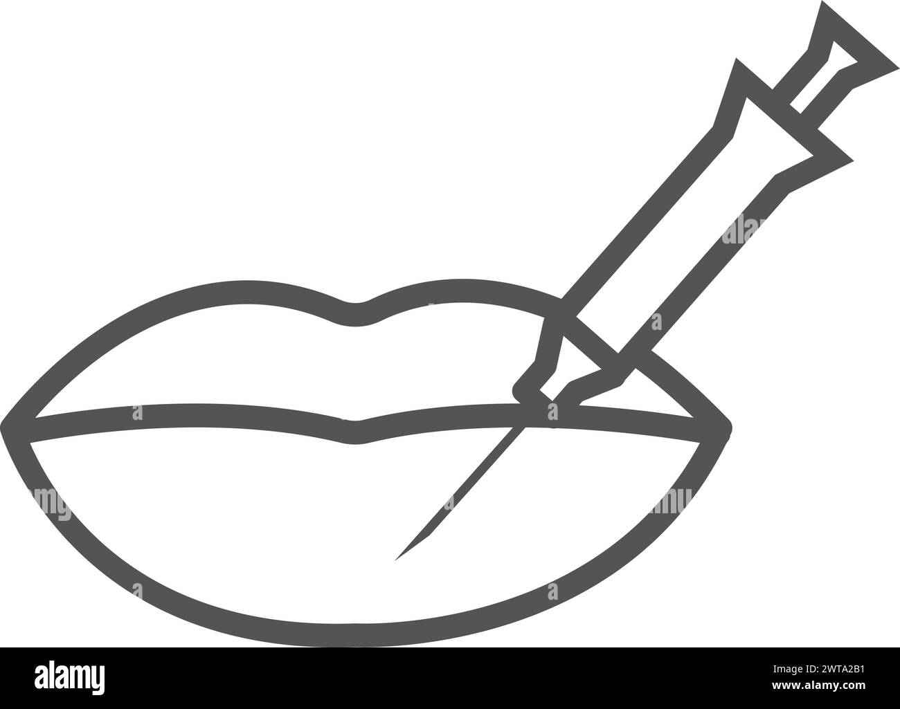 Icône de ligne d'injection beauté. Lèvres féminines avec seringue médicale Illustration de Vecteur