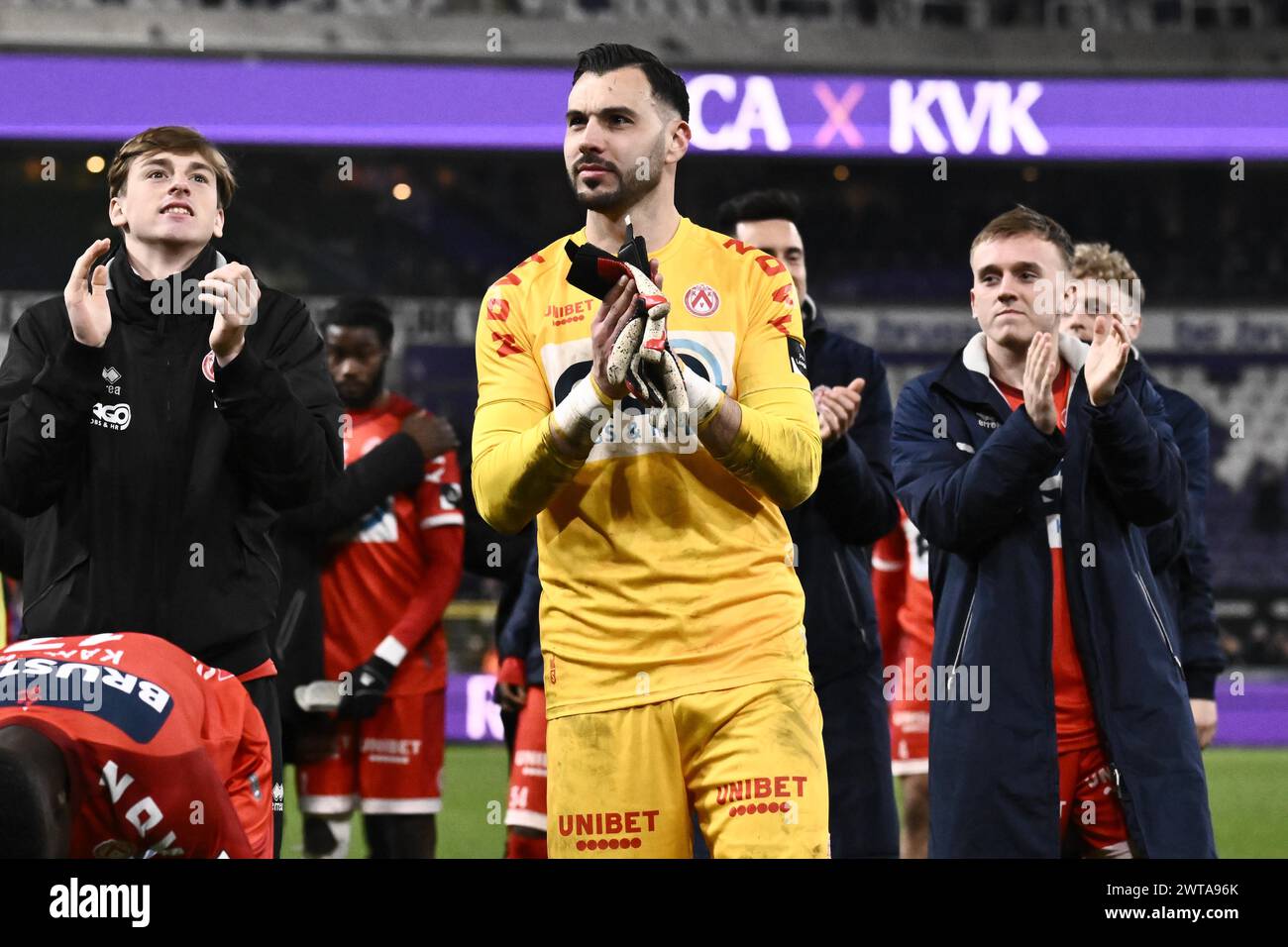 Bruxelles, Belgique . 16 mars 2024. Lucas Pirard de Kortrijk photographié après un match de football entre le RSC Anderlecht et le KV Kortrijk le jour de match 30 de la Jupiler Pro League saison 2023 - 2024 le 16 mars 2024 à Bruxelles, Belgique. (Photo de Maarten Straetemans/Isosport/Content Curation/SIPA USA) crédit : SIPA US/Alamy Live News Banque D'Images