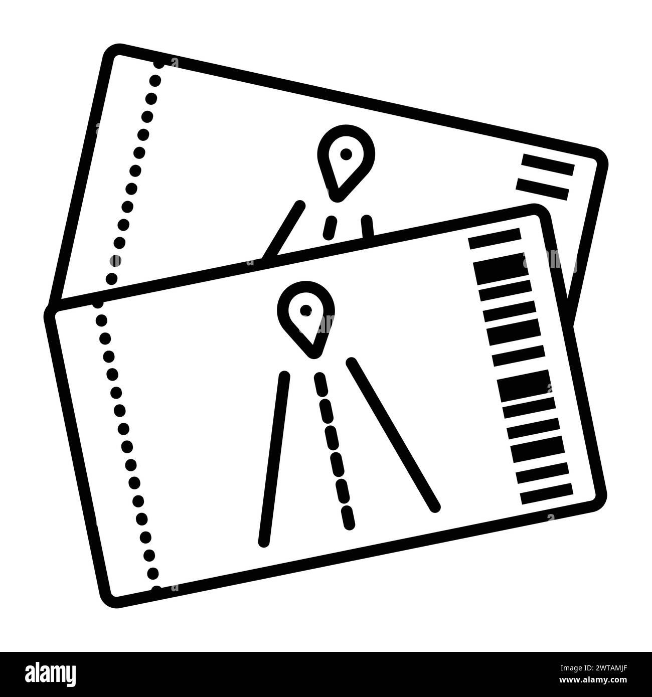 Deux billets de transport, icône de vecteur de ligne noire Illustration de Vecteur
