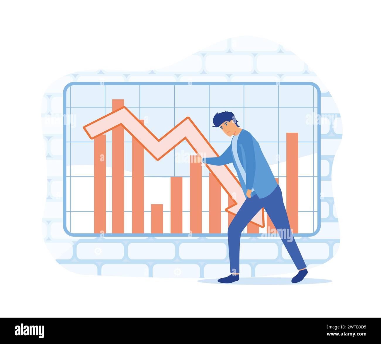 Concept de crise. Faillite avec chute du graphique de profit et diminution de l'argent. illustration moderne vectorielle plate Illustration de Vecteur