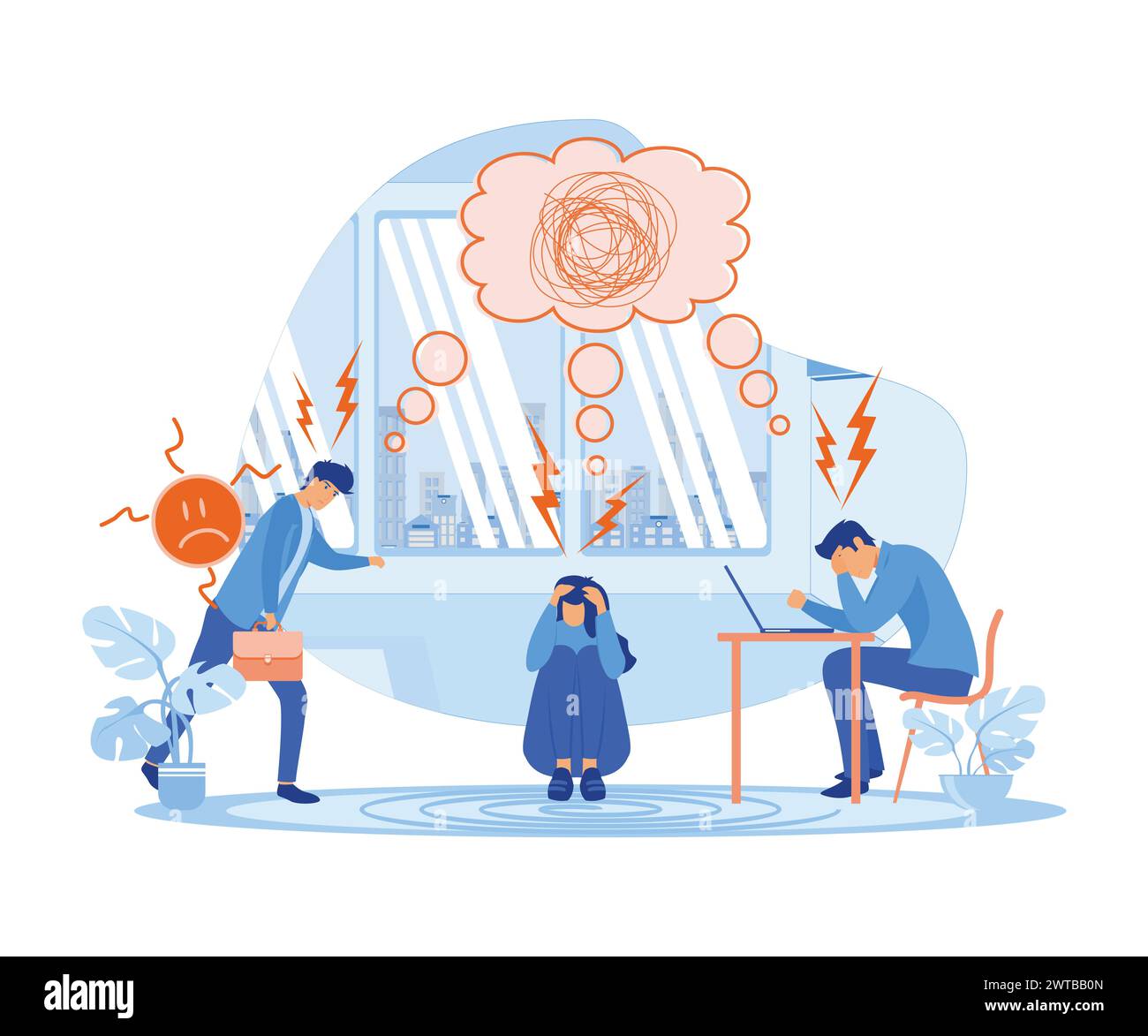 Concept stress in Office. Montrant un groupe de personnes ayant un moment de stress chassant l'échéance, approprié pour la page d'arrivée. illustration moderne vectorielle plate Illustration de Vecteur