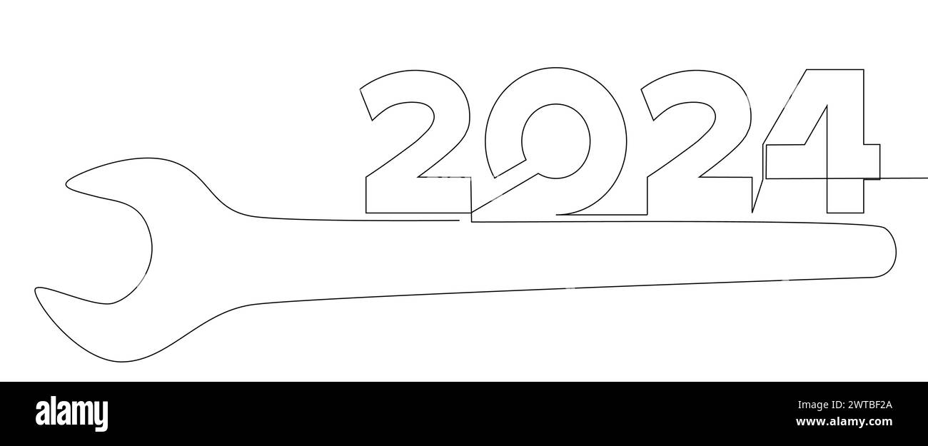 Une ligne continue de clé portant le numéro 2024. Concept vectoriel d'illustration de ligne mince. Contour Drawing idées créatives. Illustration de Vecteur