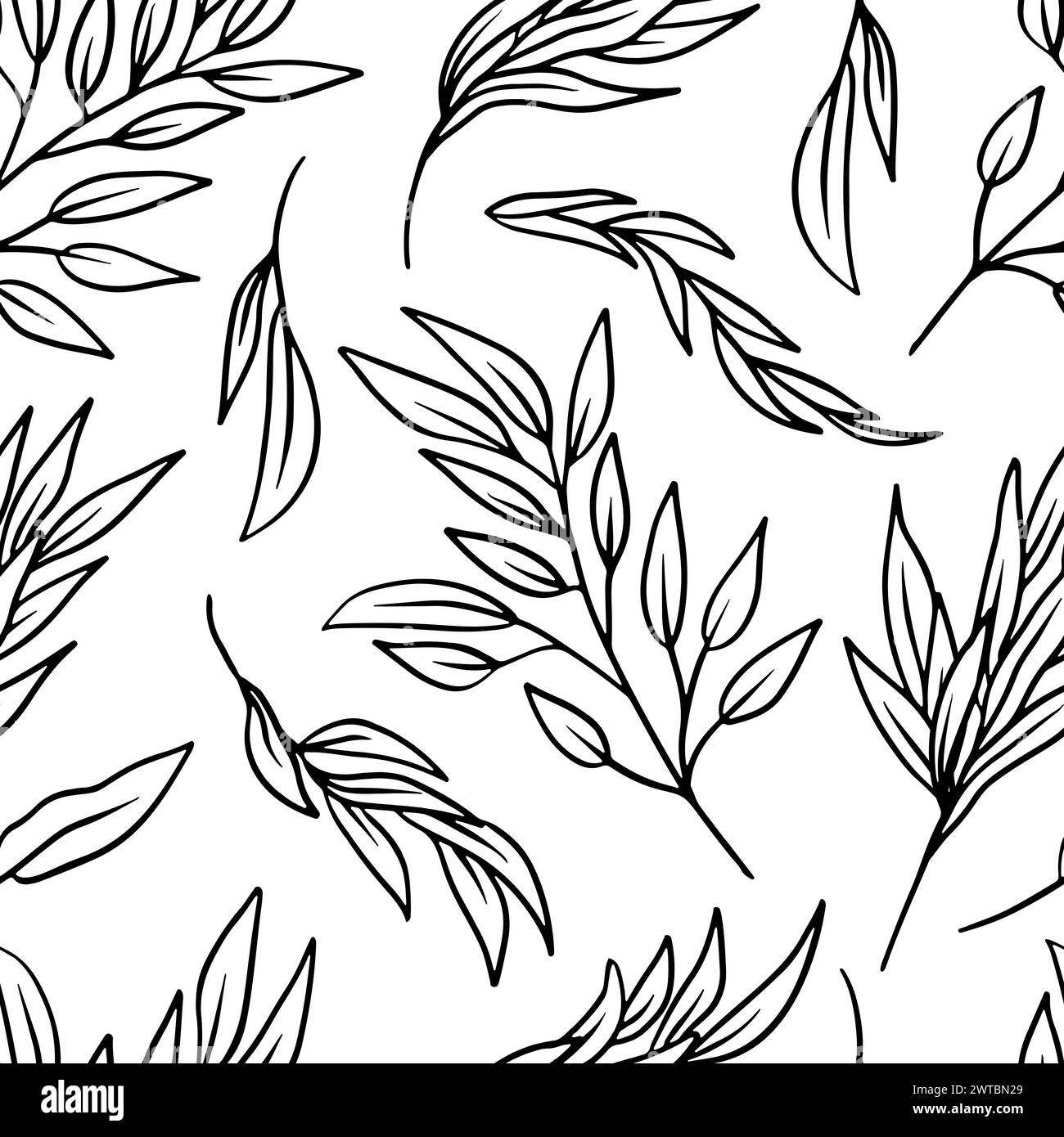 Motif sans couture monochrome avec des feuilles tropicales sur fond blanc Illustration de Vecteur