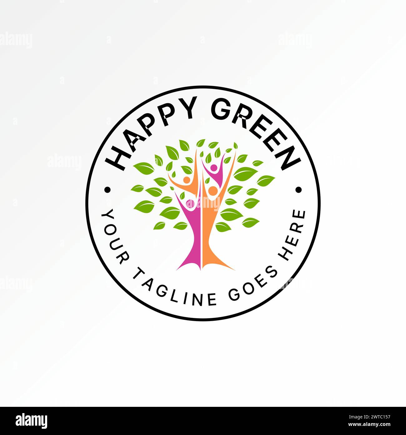 Conception de logo concept graphique créatif premium vecteur stock abstrait icône arbre unique avec 4 personnes actives heureuses. Lié à la maladie de soins de santé récupérer Illustration de Vecteur