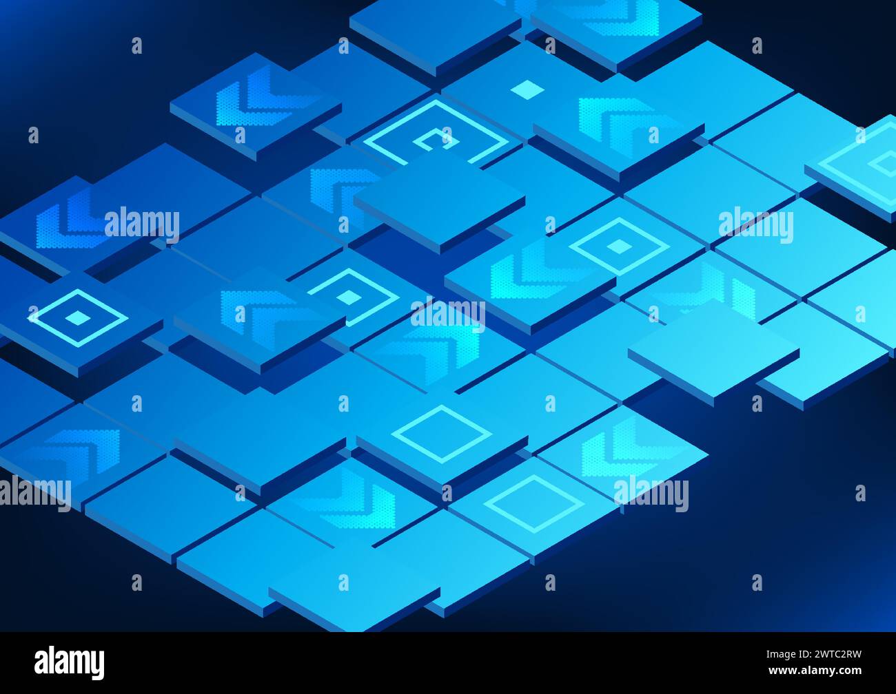 Arrière-plan de la technologie Blockchain systèmes de technologie de stockage de données qui sont reliés ensemble dans un réseau par le codage informatique, carrés géométriques Ar Illustration de Vecteur