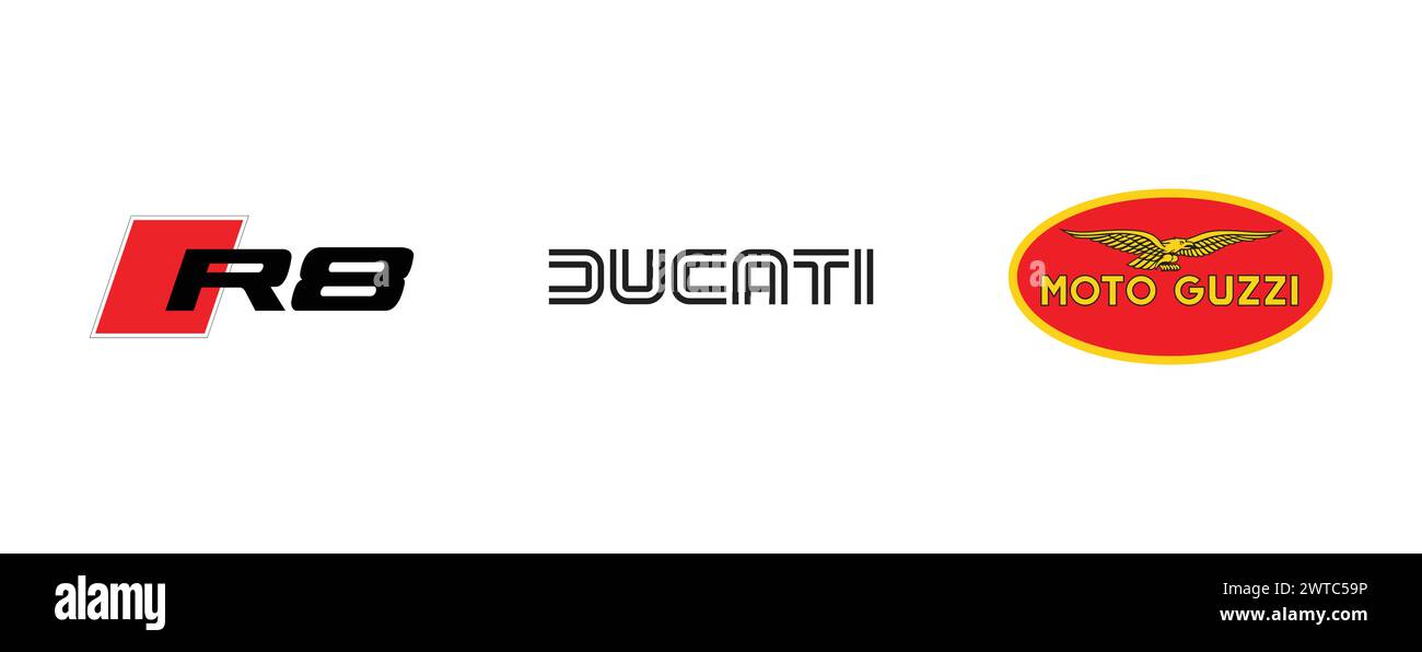 Ducati, autocollant de frein Audi R8 personnalisé, Moto Guzzi. Collection de logos vectoriels éditoriaux. Illustration de Vecteur