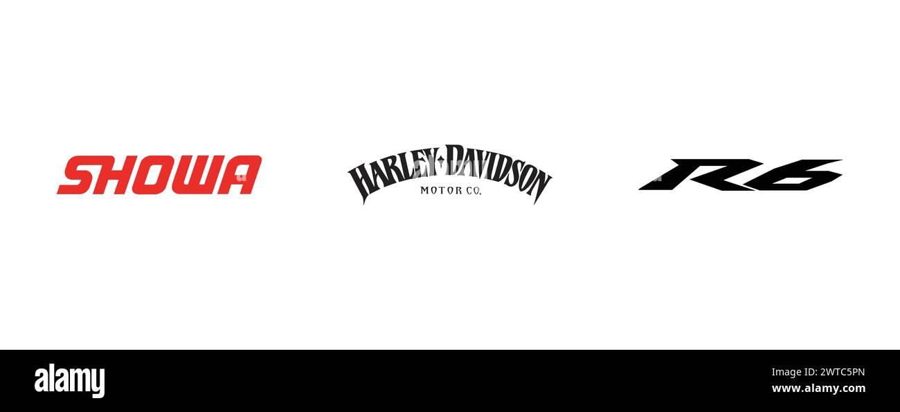 Showa, Harley Davidson, Yamaha R6. Collection de logos vectoriels éditoriaux. Illustration de Vecteur