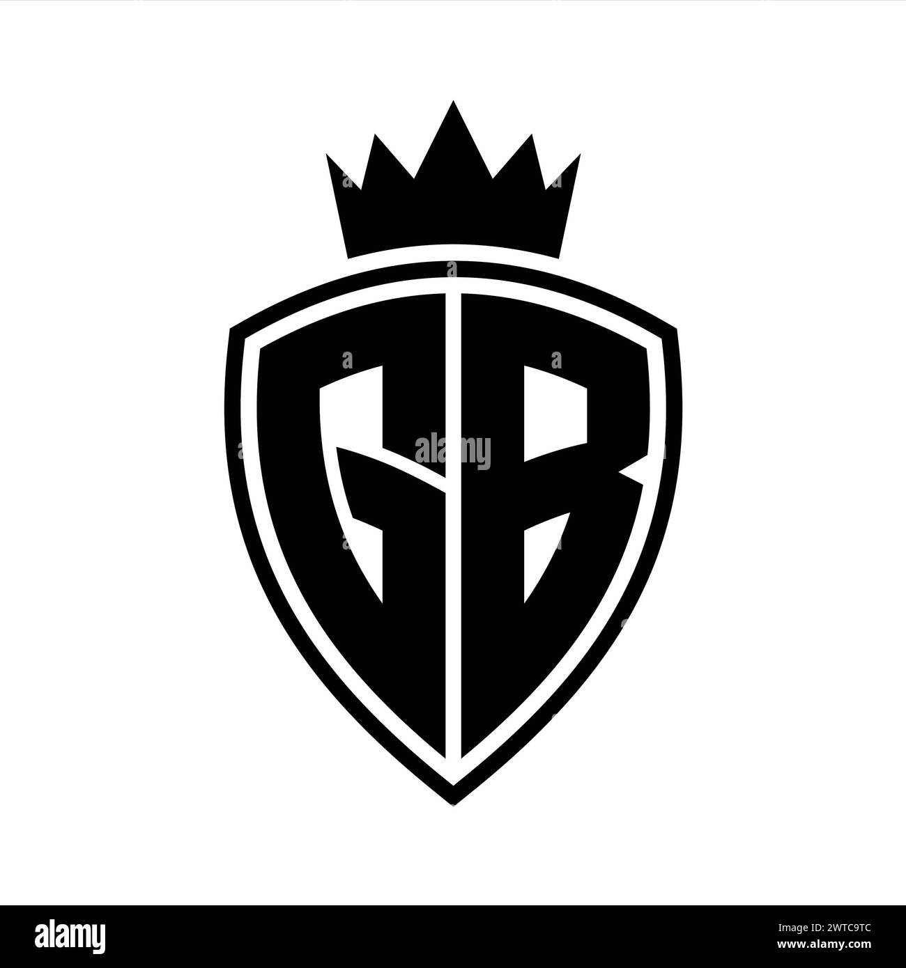 Monogramme en gras lettre GB avec bouclier et forme de contour de couronne avec modèle de conception de couleur noir et blanc Banque D'Images