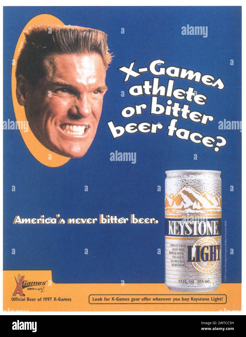 1997 Keystone Light Beer ad - athlète X-Games ou goût de bière amère? Banque D'Images