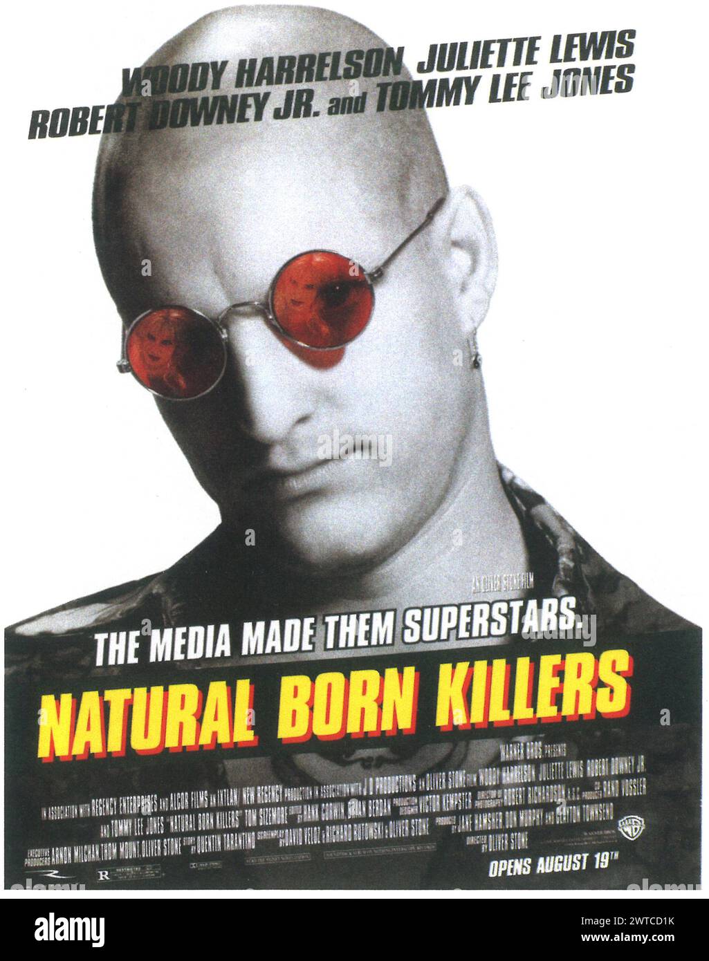 Affiche Natural Born Killers 1994 - ouverture le 19 août, avec Woody Harrelson, mise en scène par Oliver Stone Banque D'Images