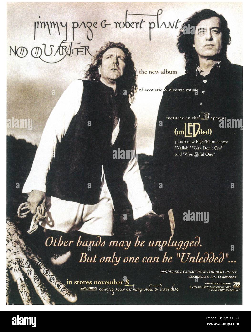 1994 No Quarter : Jimmy page et Robert Plant Unledded Live album by page and Plant Cover ad Banque D'Images