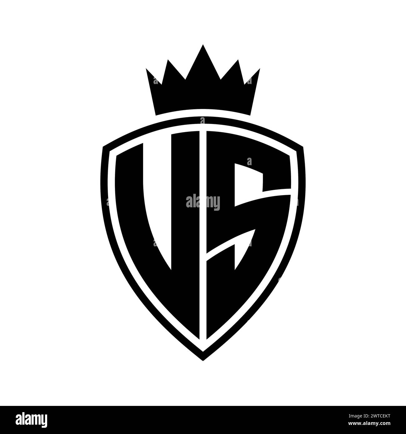 Monogramme en gras lettre US avec bouclier et forme de contour de couronne avec modèle de conception de couleur noir et blanc Banque D'Images