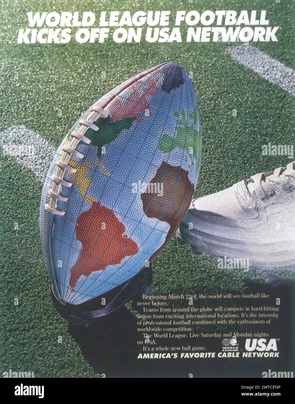1991 Ligue mondiale de football sur le réseau câblé des États-Unis Banque D'Images