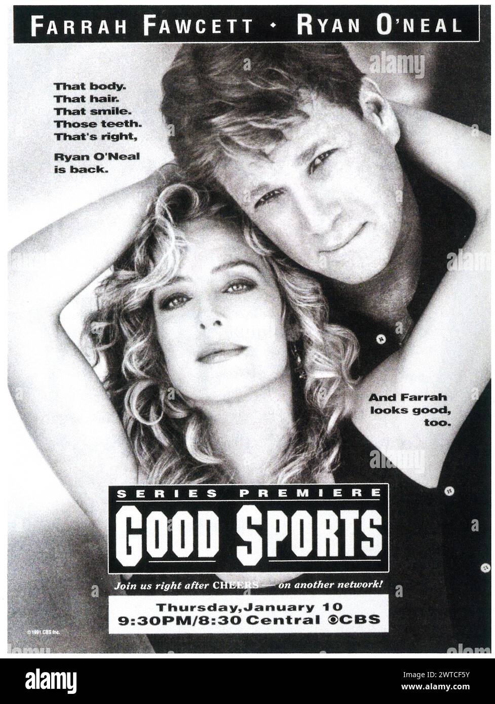 1991 Good Sports print ad - sitcom américaine diffusée sur le réseau CBS, avec Farrah Fawcett et Ryan O'Neal Banque D'Images